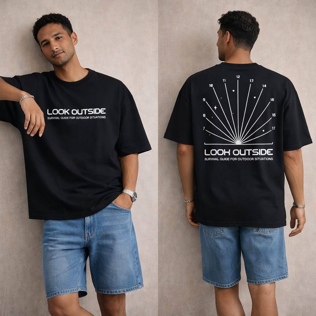 Shredded Oversized Tee "LOOK OUTSIDE"