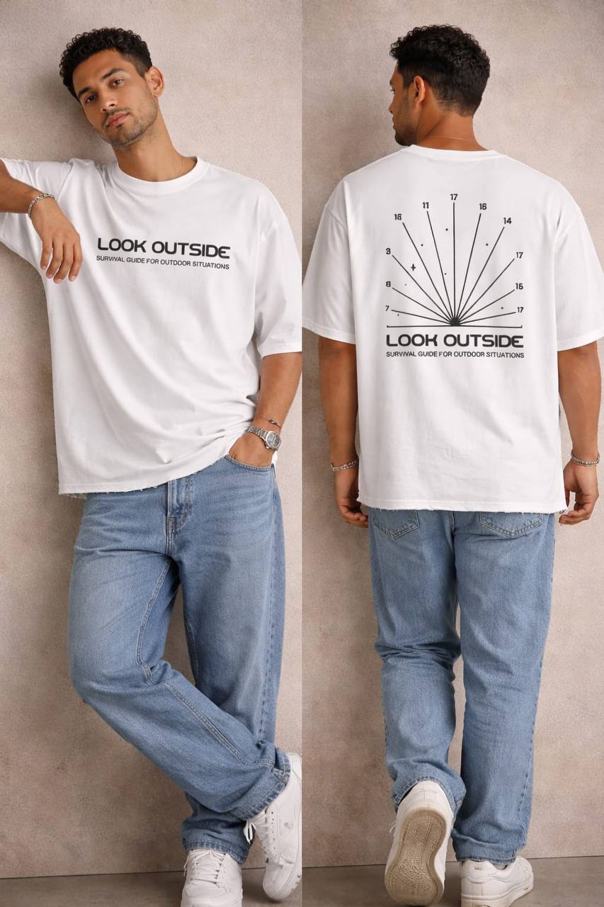 Shredded Oversized Tee "LOOK OUTSIDE"